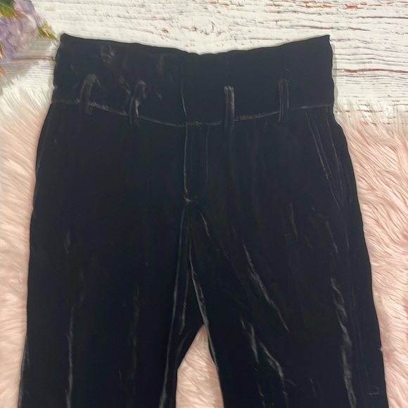 Arteaga Black Velvet High Rise Straight Leg Tie Waist Pants - Picture 7 of 10